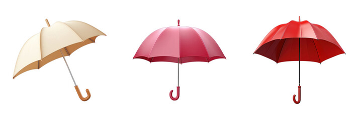 set of 3d umbrella icon isolated on transparent background