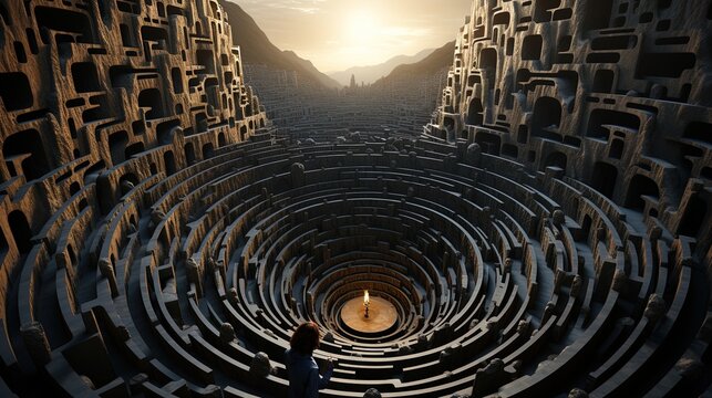 A person walking a labyrinth, depicting a journey of self-discovery