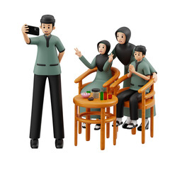 Wall Mural - 3D Character Family Taking a Selfie