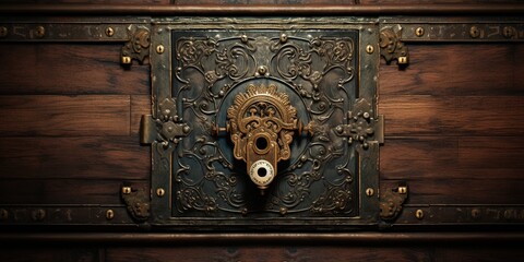 the master key hole. security, vault, safe keeping concept. keyhole of old door or chest