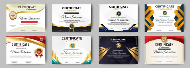 Wall Mural - Certificates of completion template with luxury badge and modern line and shapes. Horizontal certificate For award, business, and education needs. Diploma vector template