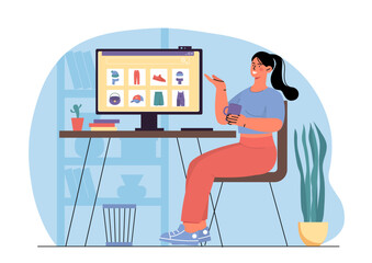 Woman with online shopping vector