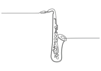 Wall Mural - Saxophone one line drawing. Continuous hand drawn outline jazz classical music instrument. Blowing tools for player.