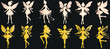 Enchanting fairy silhouette , magical fantasy fairy vector figures in various poses on a dark background, ideal for children’s themes, fantasy books, and mystical designs