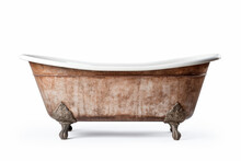 Rusting Ceramic Clawfoot Shower Bathtub Isolated On White Background