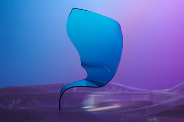 Luxury product display glass podium with blue and violet background