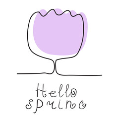 Wall Mural - Handwriting phrase - Hello spring. Cute flower. One line art drawing style. Vector illustration