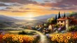 Panoramic view of the Tuscan countryside with sunflowers