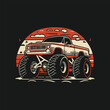 Vector funny monster truck cartoon landscape very detailed vector art proportional tshirt design vector
