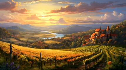 Wall Mural - Panoramic view of vineyards in Tuscany, Italy