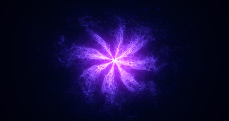 Wall Mural - abstract glowing purple futuristic energy dust with waves of magical energy particles on a dark blue