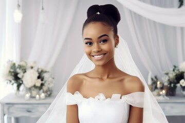 Portrait of a beautiful happy black bride