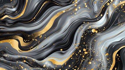 Liquid texture with marble pattern white, black and gold colour