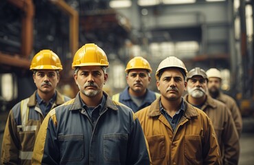 Wall Mural - Industrial workers  team in safety uniform