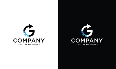 Wall Mural - modern and clean letter G with arrow logo design on a black and white background.