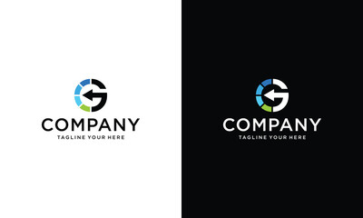 Wall Mural - modern and clean letter G with arrow logo design on a black and white background.