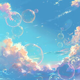 Fototapeta Kosmos - Abstract background with clouds and soap bubbles, vector illustration, 