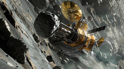 Wall Mural - a space probe collecting samples from an asteroid in a distant asteroid belt