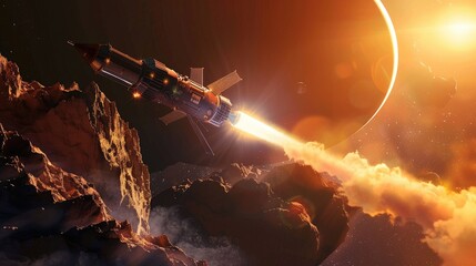 Wall Mural - a space probe entering the atmosphere of a distant rocky exoplanet