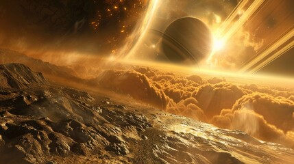 Wall Mural - a space probe entering the atmosphere of a distant rocky exoplanet