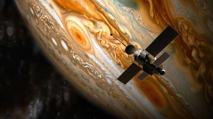 Wall Mural - a spacecraft orbiting a gas giant, capturing detailed images of its turbulent atmosphere