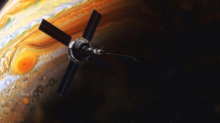 Wall Mural - a spacecraft orbiting a gas giant, capturing detailed images of its turbulent atmosphere