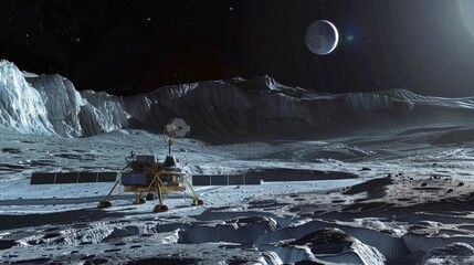 Wall Mural - space probe exploring the icy surface of a distant moon in our solar system --ar 16:9 job id: 3c743d