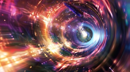 Wall Mural - spaceship entering a colorful wormhole, creating a mesmerizing visual effect