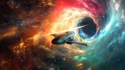 Wall Mural - spaceship entering a colorful wormhole, creating a mesmerizing visual effect