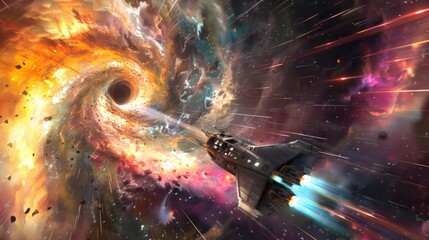 Wall Mural - spaceship entering a colorful wormhole, creating a mesmerizing visual effect