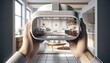 © apisit - Virtual Reality mockup display living room interior design, VR showing screen mockup
