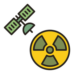 Sticker - Radiation symbol and Satellite in Space vector colored icon or design element