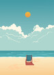 Summer escape. Sun lounger on a sandy beach. Vector illustration for covers, prints, posters