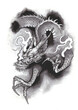 Asian style Japanese dragon ink painting