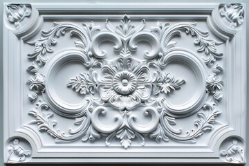 Wall Mural - White ornate classical relief panel on wall.