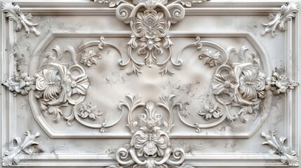 Poster - White ornate classical relief panel on wall.