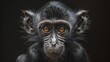 Intense Young Monkey Portrait with Piercing Eyes, Activists promoting animal rights, Close-up portrait of a young monkey with strikingly intense eyes, showcasing the depth and emotion of our primate r