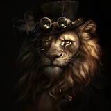 Lion King - A lion wearing a top hat and goggles, reminiscent of the popular animated film The Lion King. Generative AI