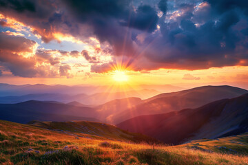 Wall Mural - Majestic sunset in the mountains landscape. Dramatic sky