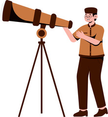 Wall Mural - Muslim Man Using Binoculars Illustration