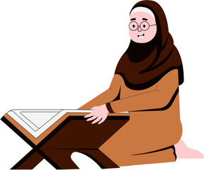 Wall Mural - Muslim Woman Reading Quran Illustration