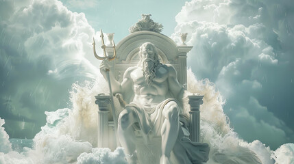 Sticker - A magnificent statue of Poseidon, the ancient greek god of the seas