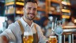 © Oulaphone - Happy waiter serving beer drinks while working in bar