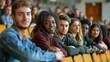 © Oulaphone - Multiethnic group of university students in lecture hall.