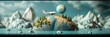  Travel time. Payment for ticket for flight airplane online on phone map blue green background passport Business concept volumetric icons