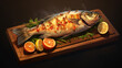 TASTY GRILLED FISH ON THE BOARD 