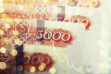 Wall Mural - Money. Banknote 5000 Russian rubles. Currency exchange concept. Close-up of Russian rubles . Finance.Background and texture of money