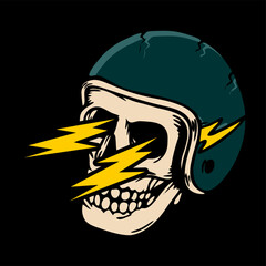 Wall Mural - vector illustration of skeleton skull screaming lightning and eyes shot out lightning