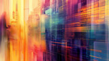 Fototapeta Przestrzenne - Abstract digital art of a cityscape with vibrant colors and dynamic motion blur, representing urban energy and technology.
