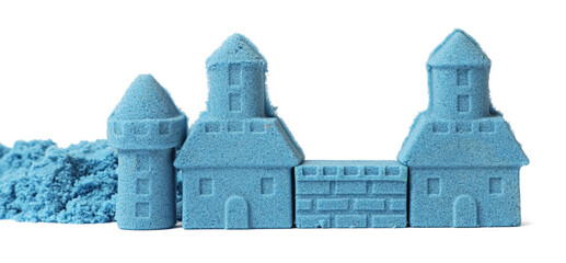 Poster - Castle made of blue kinetic sand isolated on white